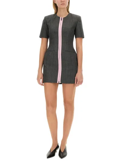 Msgm Grey Virgin Wool Dress With Contrasting Front Zipper In Grey
