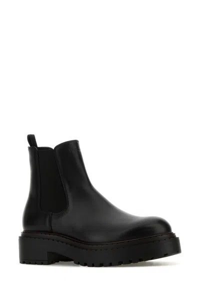 Shop Prada Black Leather Ankle Boots In Nero