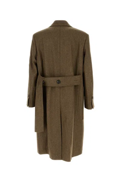 Ferragamo Melange Mud Wool Coat In Olive