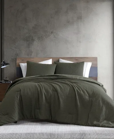 Kenneth Cole New York Houndstooth Embossed 3-pc. Comforter Set, Full/queen In Forest Green