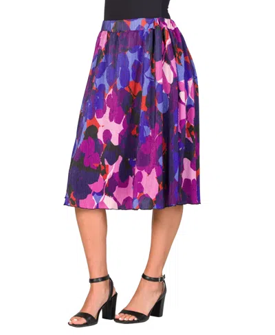 24seven Comfort Apparel Women's Pleated Elastic Waistband Party Midi Skirt In Purple Multi