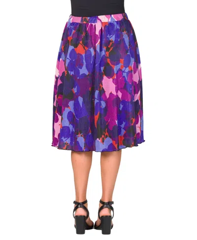 24seven Comfort Apparel Women's Pleated Elastic Waistband Party Midi Skirt In Purple Multi