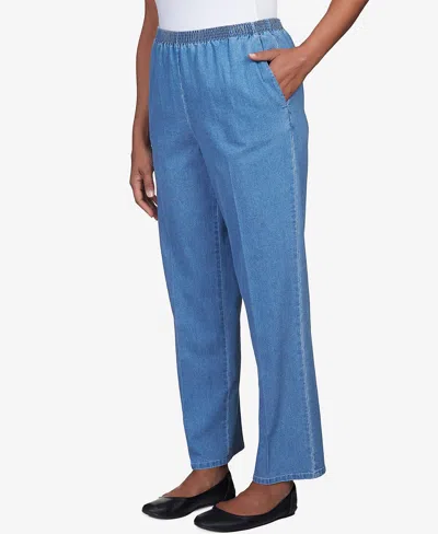 Alfred Dunner Petite Elastic Waist Average Length Denim Pants In Meddenm