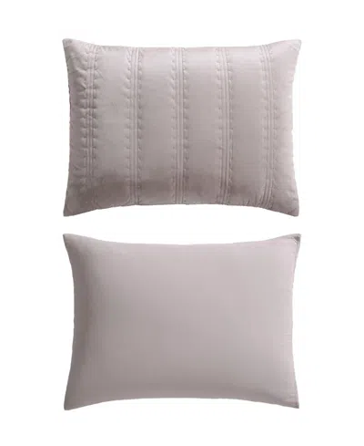 Vera Wang Velvet Linear Stitch Reversible Quilt Set In French Clay