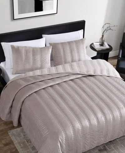 Vera Wang Velvet Linear Stitch Reversible Quilt Set In French Clay