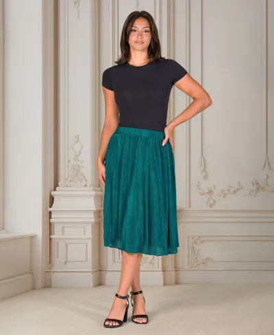 24seven Comfort Apparel Plus Size Elastic Waistband Party Midi Skirt In Hunter