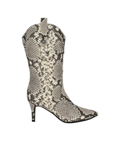 Guess Women's Wurlie Western Stiletto Heeled Slip-on Booties In Black,white Snake