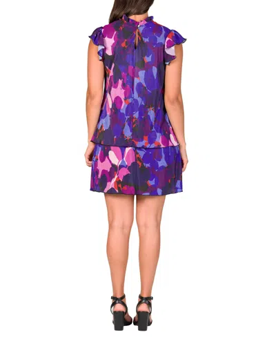 24seven Comfort Apparel Abstract Floral Tiered Knit Minidress In Multi