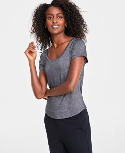 On 34th Women's Short-sleeve Solid Shine Top, Created For Macy's In Deep Black