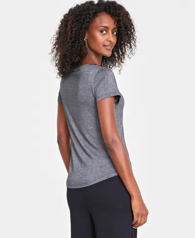 On 34th Women's Short-sleeve Solid Shine Top, Created For Macy's In Deep Black