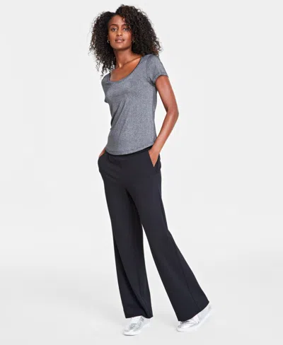 On 34th Women's Short-sleeve Solid Shine Top, Created For Macy's In Deep Black