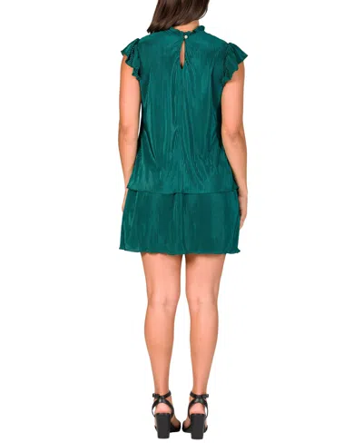 24seven Comfort Apparel Petite Ruffle Cap Sleeve Pleated Tiered Mini Dress In Green