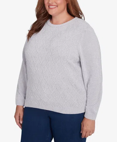 Alfred Dunner Plus Size Classic Chenille Pullover Sweater In Grey