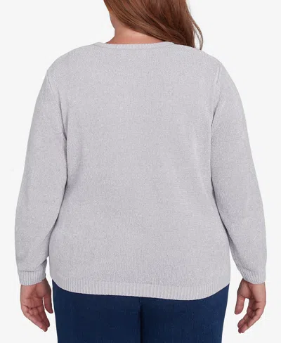 Alfred Dunner Plus Size Classic Chenille Pullover Sweater In Grey
