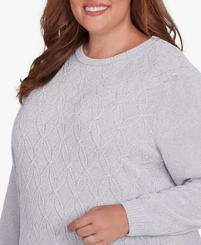 Alfred Dunner Plus Size Classic Chenille Pullover Sweater In Grey