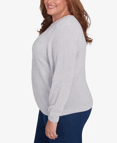 Alfred Dunner Plus Size Classic Chenille Pullover Sweater In Grey