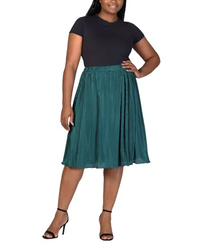 24seven Comfort Apparel Plus Size Elastic Waistband Party Midi Skirt In Hunter