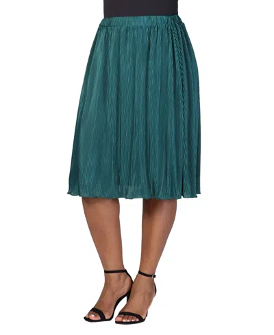 24seven Comfort Apparel Plus Size Elastic Waistband Party Midi Skirt In Hunter