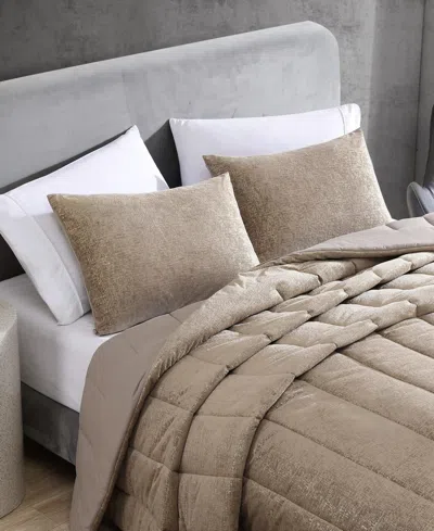 Kenneth Cole New York Banks Velvet 3-pc. Comforter Set, Full/queen In Mink Brown