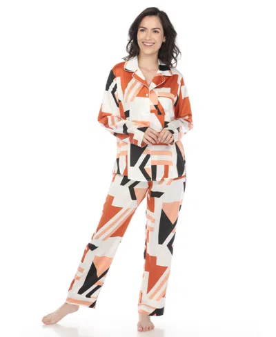 White Mark Women's Printed Satin Pajama Set In Bronze