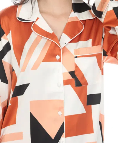White Mark Women's Printed Satin Pajama Set In Bronze