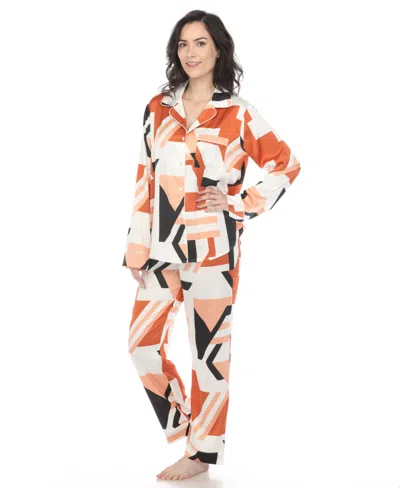 White Mark Women's Printed Satin Pajama Set In Bronze