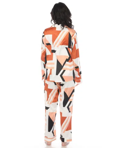 White Mark Women's Printed Satin Pajama Set In Bronze