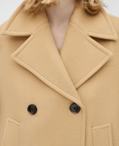 Mango Double Breasted Virgin Wool Blend Coat In Medium Brown