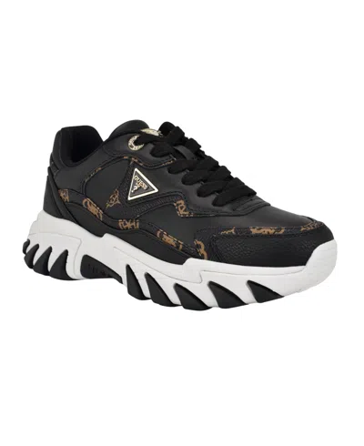 Guess Women's Nowah Triangle Lace-up Chunky Fashion Sneakers In Black Logo Multi
