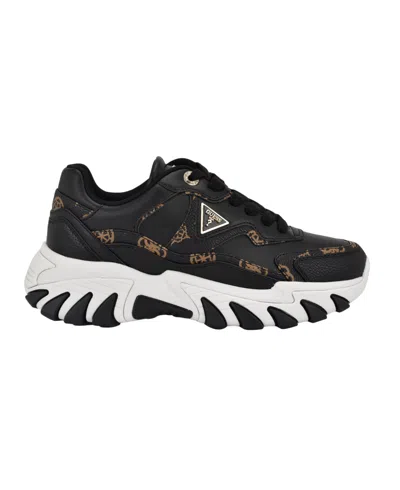 Guess Women's Nowah Triangle Lace-up Chunky Fashion Sneakers In Black Logo Multi