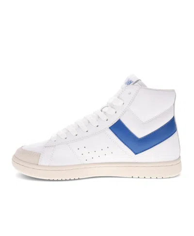 Pony Mens M-pro High Genuine Leather And Suede Premium Lace Up Athletic Sneaker Shoe In White,blue