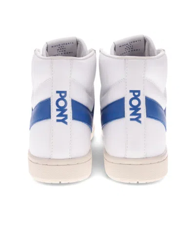 Pony Mens M-pro High Genuine Leather And Suede Premium Lace Up Athletic Sneaker Shoe In White,blue
