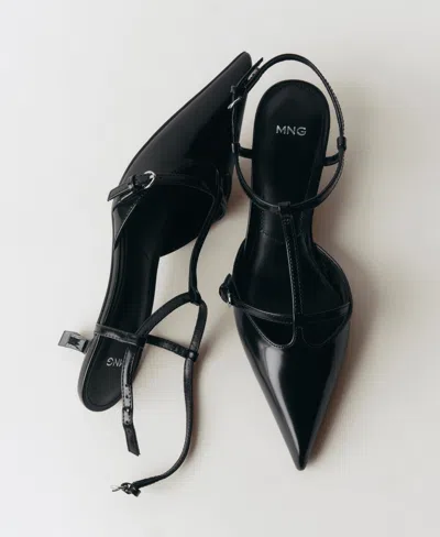 Mango Women's Kitten Heel Leather Shoes In Black