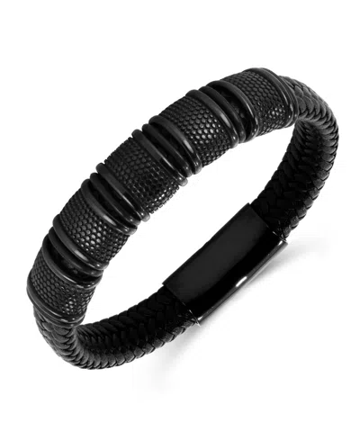 Rhona Sutton Vanguard Black Leather Stainless Steel Bracelet In Black