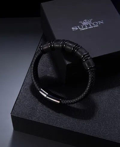 Rhona Sutton Vanguard Black Leather Stainless Steel Bracelet In Black