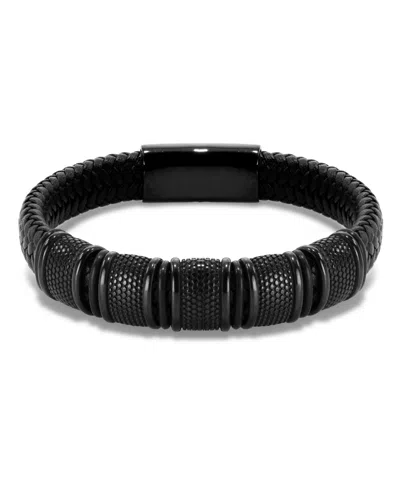Rhona Sutton Vanguard Black Leather Stainless Steel Bracelet In Black