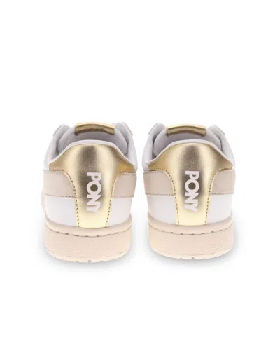 Pony Mens M-pro Low Metallic Genuine Leather Premium Lace Up Athletic Sneaker Shoe In White,gold