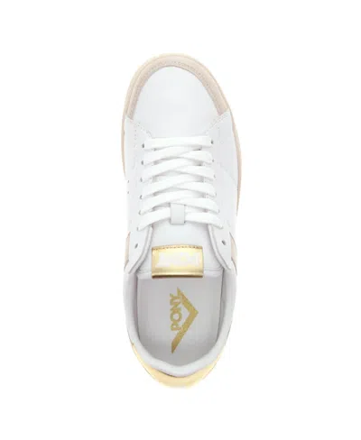 Pony Mens M-pro Low Metallic Genuine Leather Premium Lace Up Athletic Sneaker Shoe In White,gold