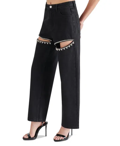 Steve Madden Taylor Rhinestone Trim Pants In Black