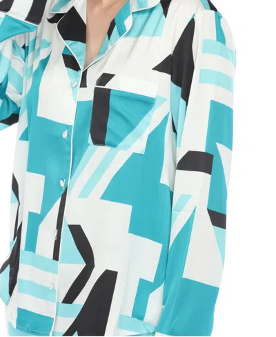 White Mark Women's Printed Satin Pajama Set In Teal