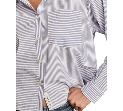 Lucky Brand Stripe Cotton Crop Button-up Shirt In Blue Stripe