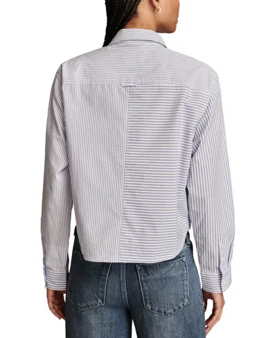 Lucky Brand Stripe Cotton Crop Button-up Shirt In Blue Stripe