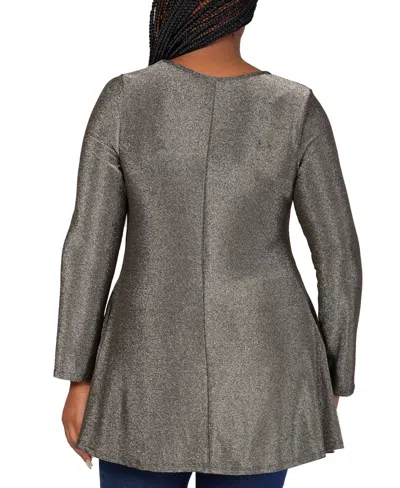 24seven Comfort Apparel Plus Size Scoop Neck Shimmery Tunic Top In Gold