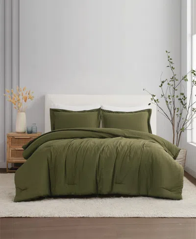 Brooklyn Loom Brookyln Loom 100% Linen Cover 3-pc. Comforter Set, Full/queen In Moss Green