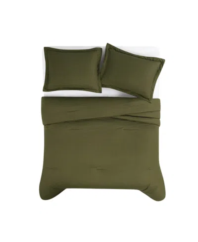 Brooklyn Loom Brookyln Loom 100% Linen Cover 3-pc. Comforter Set, Full/queen In Moss Green
