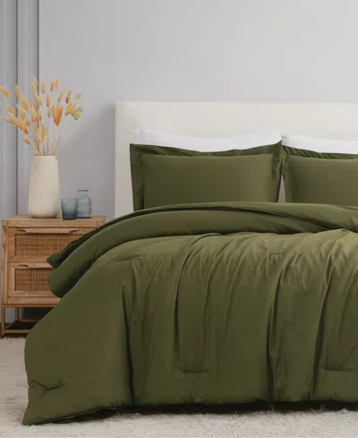 Brooklyn Loom Brookyln Loom 100% Linen Cover 3-pc. Comforter Set, Full/queen In Moss Green