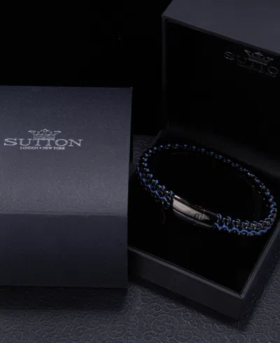 Rhona Sutton Black Rolo Chain With Blue Wax Cord Stainless Steel Bracelet In Black