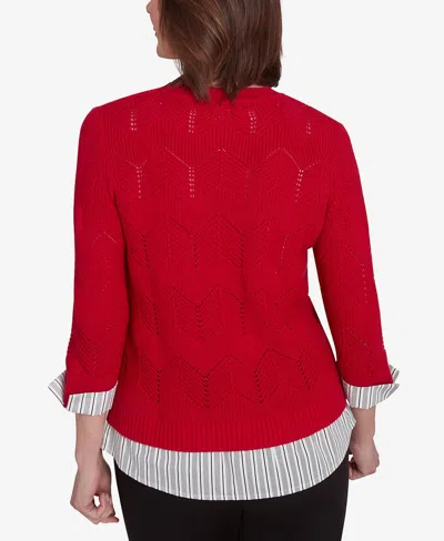 Alfred Dunner Runway Ready Women's Woven Chevron Top With Stripe Contrast In Red