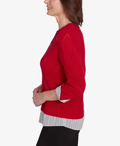 Alfred Dunner Runway Ready Women's Woven Chevron Top With Stripe Contrast In Red