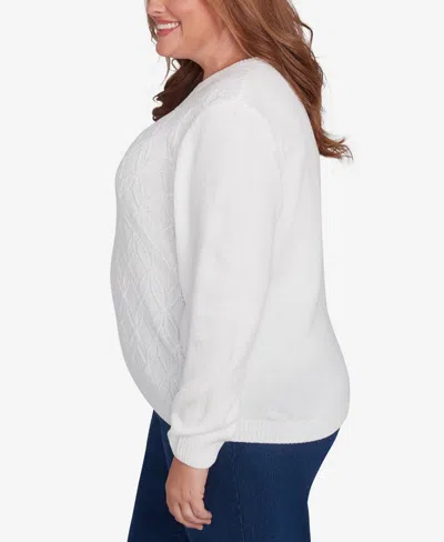 Alfred Dunner Plus Size Classics Chenille Long Open Cardigan Sweater In Ivory
